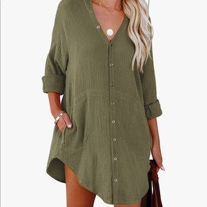 KENNEDY COTTON POCKETED BUTTON DOWN TUNIC - ARMY GREEN